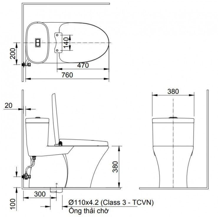 Bản vẽ kỹ thuật bồn cầu vệ sinh Inax AC-959+CW-H20VN