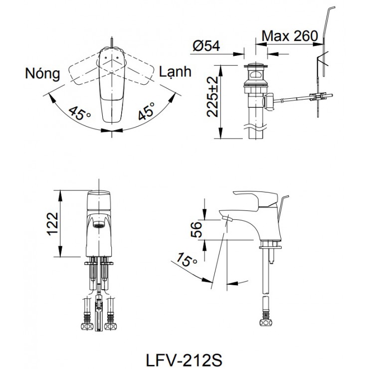 Bản vẽ kỹ thuật vòi chậu Lavabo Inax LFV-212S