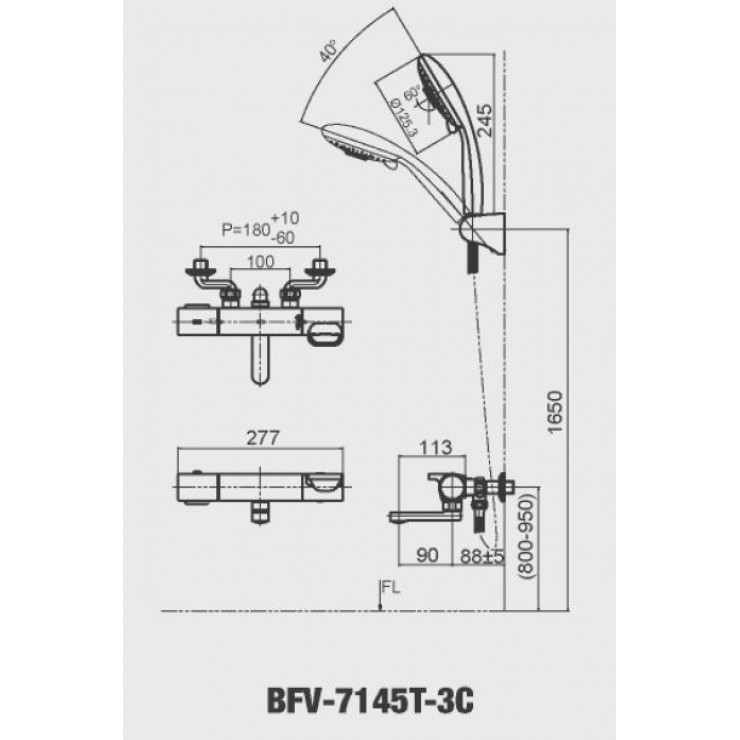Bản vẽ kỹ thuật vòi sen tắm Inax BFV-7145T-3C nhiệt độ