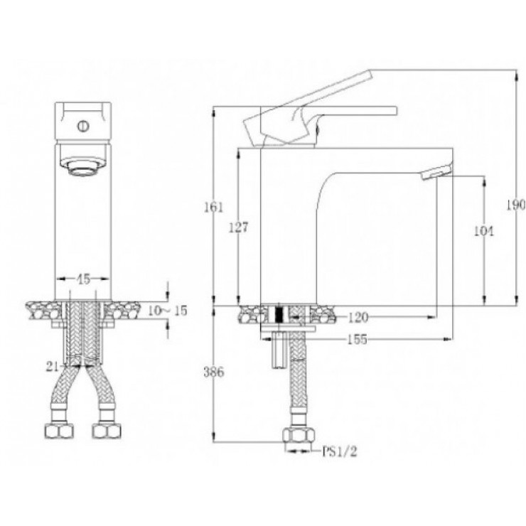 Bản vẽ kích thước vòi chậu lavabo caesar nóng lạnh BT570CU 